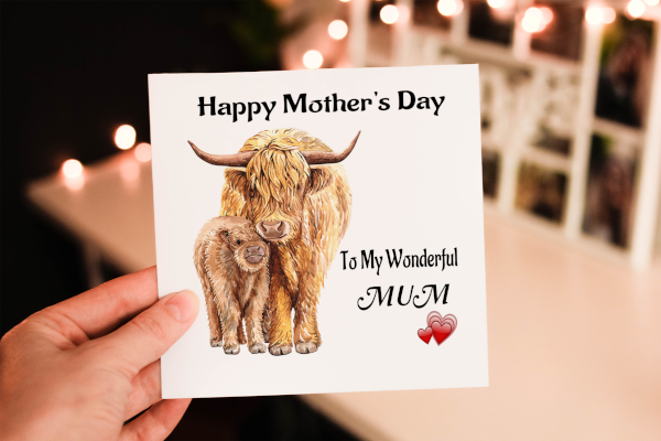 Wonderful Mum Mother's Day Card, Card for Mum, Highland Cow